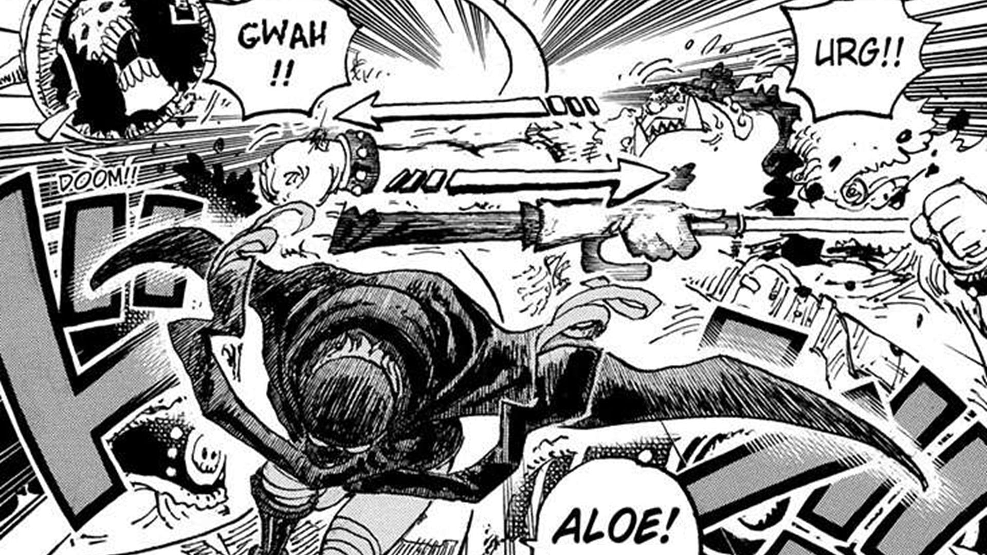 Gunko vs Jinbe and Brook in One Piece chapter 1146 (Image via Shueisha)